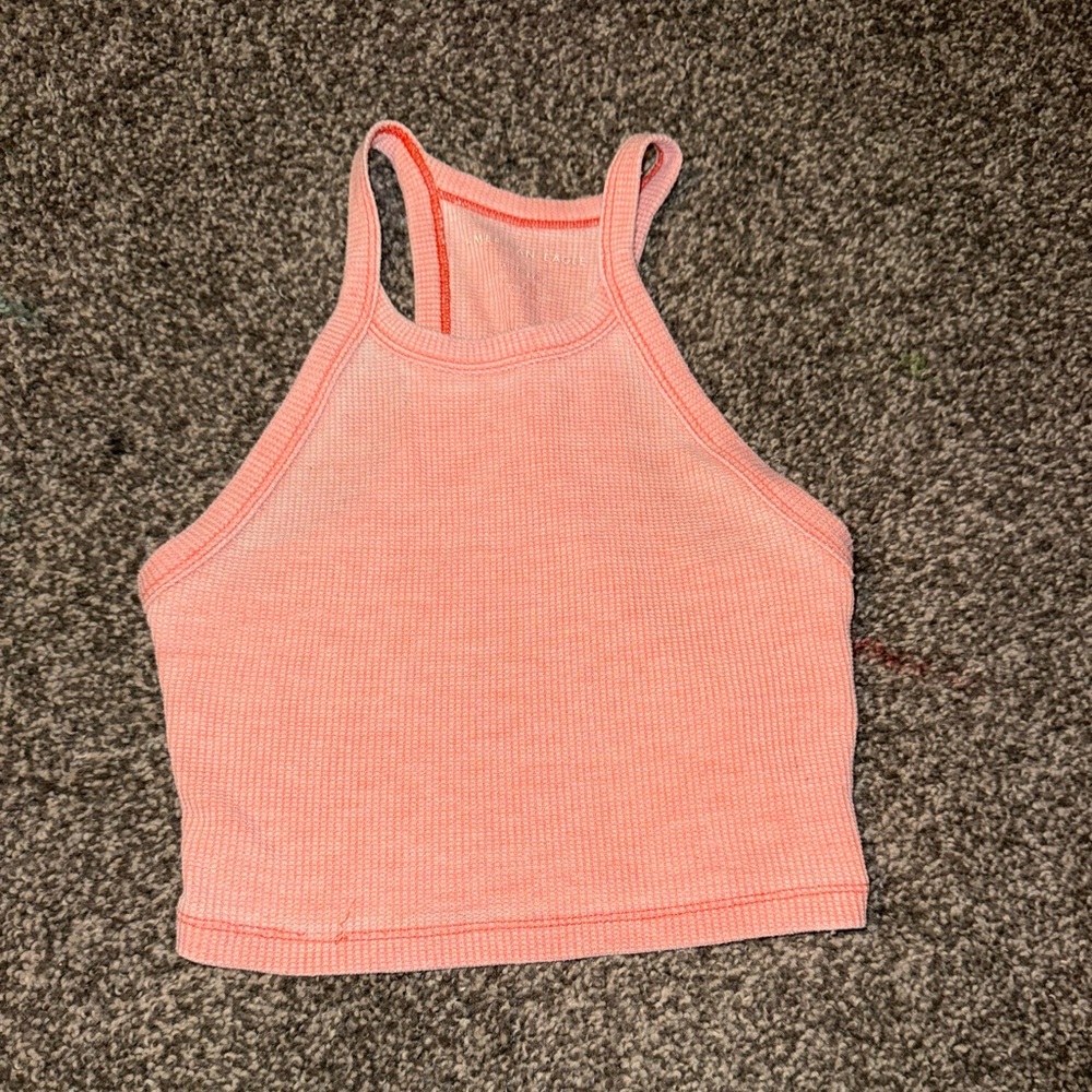 American Eagle Women's Coral Ribbed Tank Top